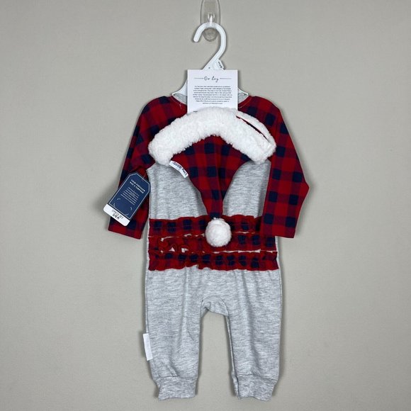 Life Is Good Romper Bodysuit Baby Boys 3-6 Month Plaid Snap Hat Holiday Dog New - Picture 6 of 12